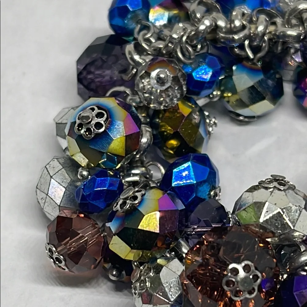 Large size Multicolor Beaded blue metallic cha cha style stretch Bracelet